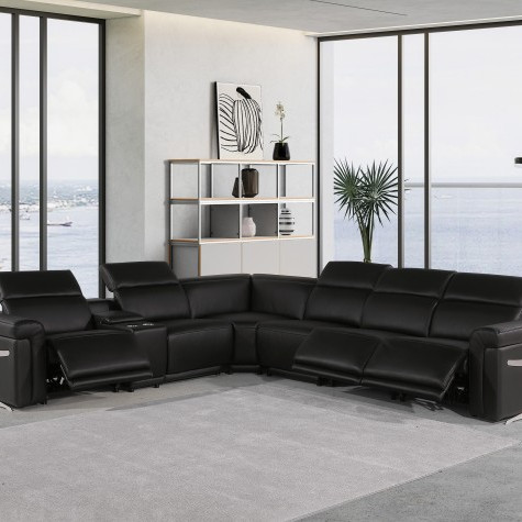 1126 - Top Grain Italian Leather Sectional Sofa 7-Piece w/ 3 power recliners Black