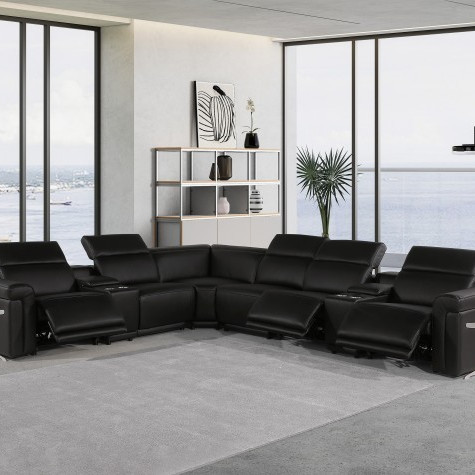 1126 - Top Grain Italian Leather Sectional Sofa 8-Piece w/ 3 power recliners Black
