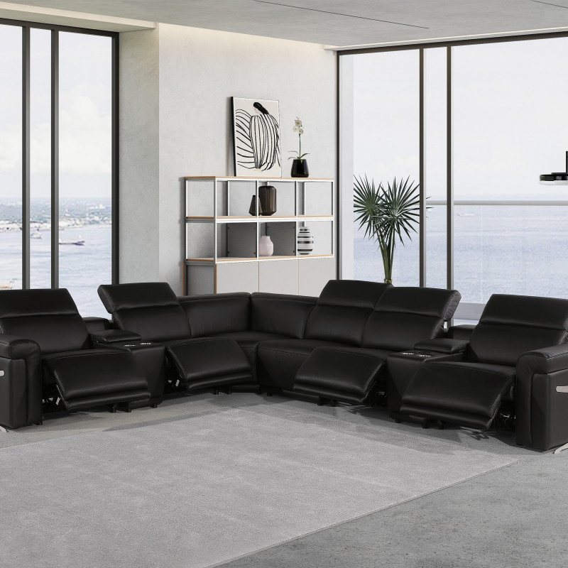 1126 - Top Grain Italian Leather Sectional Sofa 8-Piece w/ 4 power recliners Black