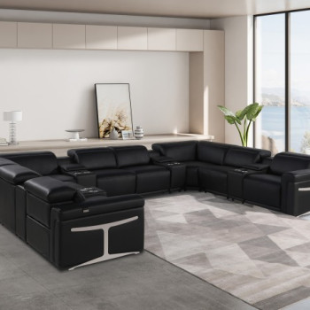 1126 - Black 12-Piece 4-Power Reclining Italian Leather Sectional Sofa