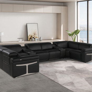1126 - Black 8-Piece 2-Power Reclining Italian Leather Sectional Sofa