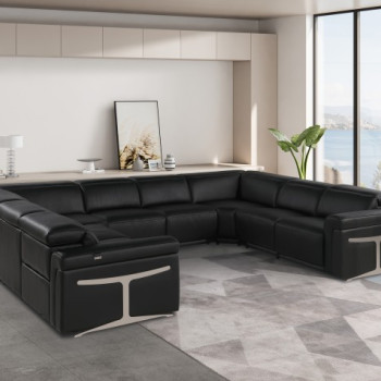 1126 - Black 8-Piece-No Console 4-Power Reclining Italian Leather Sectional Sofa