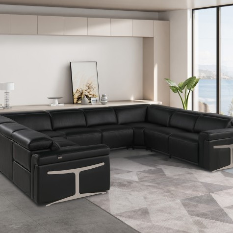 1126 - Black 8-Piece-No Console 4-Power Reclining Italian Leather Sectional Sofa
