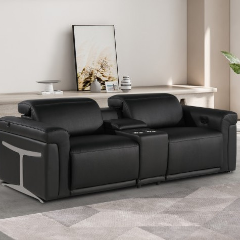 1126-BLACK- 3PC Power Reclining Loveseat With Power Headrest in Italian Leather