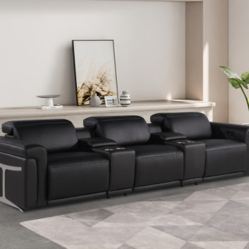1126-BLACK- 5PC Power Reclining Sofa With Power Headrest in Italian Leather