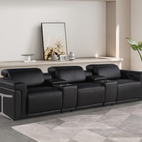 1126-BLACK- 5PC Power Reclining Sofa With Power Headrest in Italian Leather