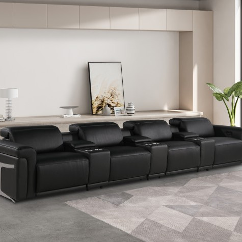 1126-BLACK- 7PC Power Reclining Sofa With Power Headrest in Italian Leather