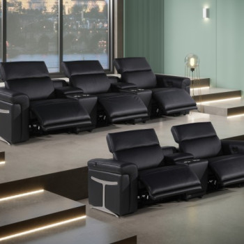 1126-BLACK- 8PC Power Reclining Sofa Set With Power Headrest in Italian Leather