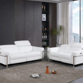 990-WHITE-2PC WHITE Power Reclining Sofa Love