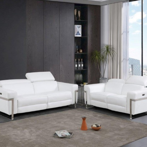 990-WHITE-2PC WHITE Power Reclining Sofa Love