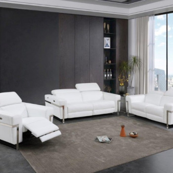 990-WHITE-3PC White Power Reclining Sofa Set