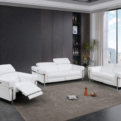 990-WHITE-3PC White Power Reclining Sofa Set