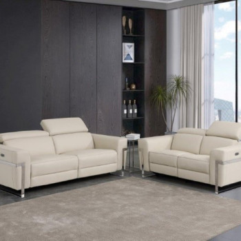 990-BEIGE-2PC Beige Power Reclining Sofa Love