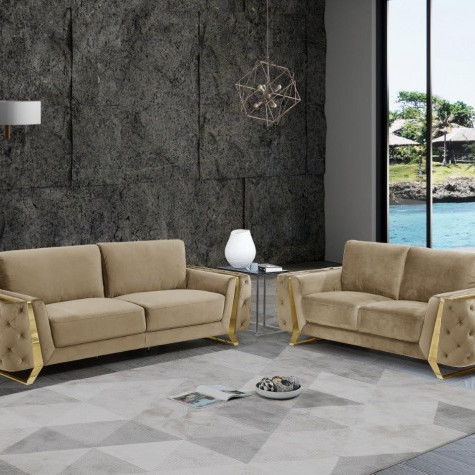 1051-BEIGE-2PC BEIGE 2PC SETS SOFA + LOVESEAT