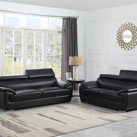 4571-BLACK-2PC Black Sofa Love