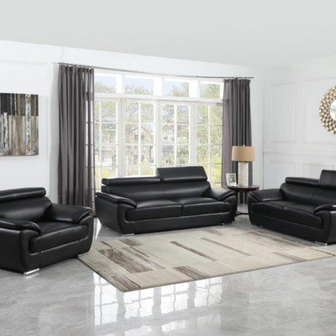 4571-BLACK-3PC Black Sofa Set