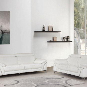 727-WHITE-2PC White Sofa Loveseat 