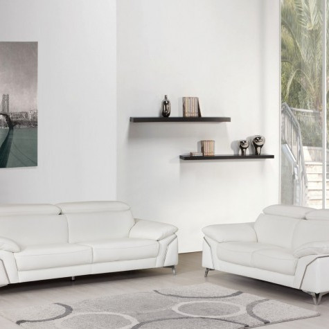 727-WHITE-2PC White Sofa Loveseat 