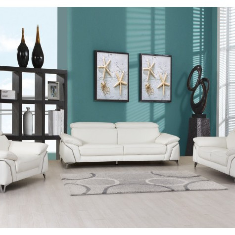 727-WHITE-3PC White Sofa Set