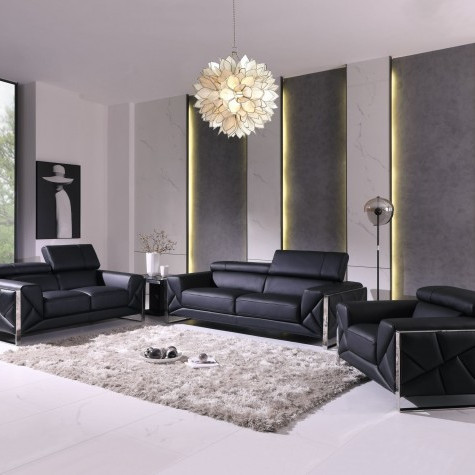 903-BLACK-3PC Black Sofa Set