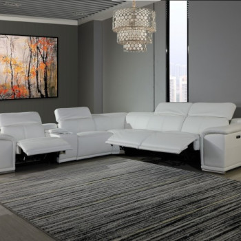 9762-WHITE-3PWR-6PC White 3-Power Reclining 6PC Sectional w/ 1-Console