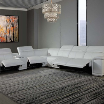 9762-WHITE-4PWR-7PC White 4-Power Reclining 7PC Sectional w/ 1-Console