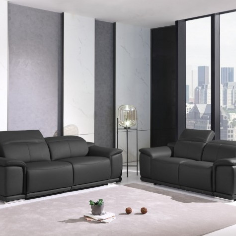 9762-DARK_GRAY-2PC Dark Gray Power Reclining Sofa Love