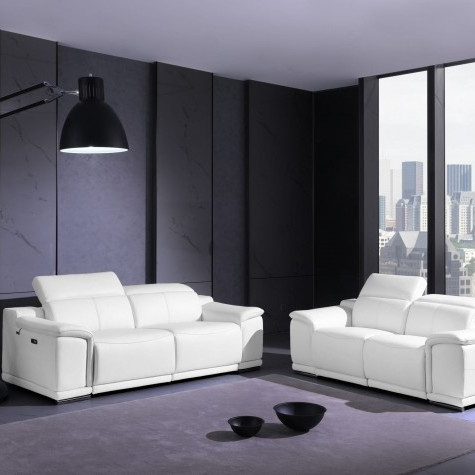 9762-WHITE-2PC White Power Reclining Sofa Love