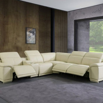 9762-BEIGE-3PWR-6PC Beige 3-Power Reclining 6PC Sectional w/ 1-Console