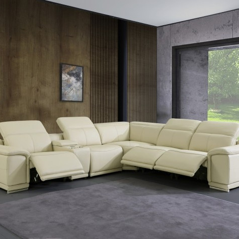 9762-BEIGE-3PWR-6PC Beige 3-Power Reclining 6PC Sectional w/ 1-Console