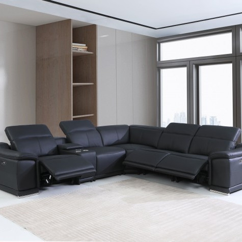 9762-BLACK-3PWR-6PC Black 3-Power Reclining 6PC Sectional w/ 1-Console