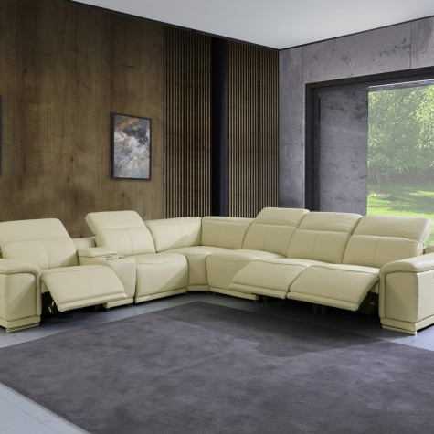 9762-BEIGE-3PWR-7PC Beige 3-Power Reclining 7PC Sectional w/ 1-Console