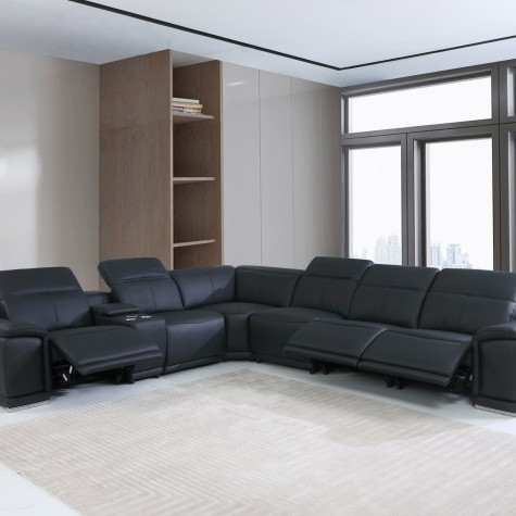 9762-BLACK-3PWR-7PC Black 3-Power Reclining 7PC Sectional w/ 1-Console