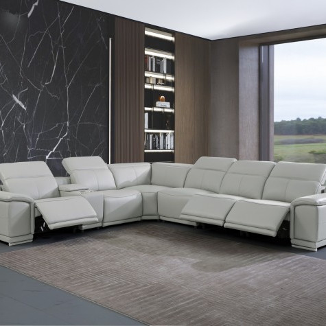 9762-LT_GRAY-3PWR-7PC Light Gray 3-Power Reclining 7PC Sectional w/ 1-Console
