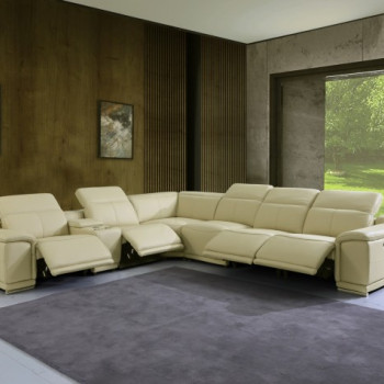9762-BEIGE-4PWR-7PC Beige 4-Power Reclining 7PC Sectional w/ 1-Console