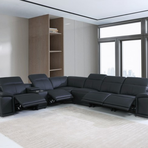 9762-BLACK-4PWR-7PC Black 4-Power Reclining 7PC Sectional w/ 1-Console