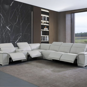 9762-LT_GRAY-4PWR-7PC Light Gray 4-Power Reclining 7PC Sectional w/ 1-Console