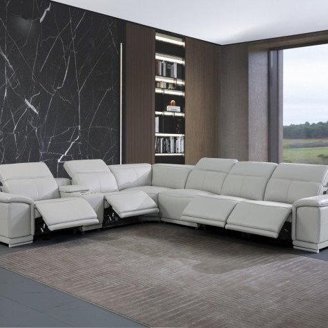 9762-LT_GRAY-4PWR-7PC Light Gray 4-Power Reclining 7PC Sectional w/ 1-Console