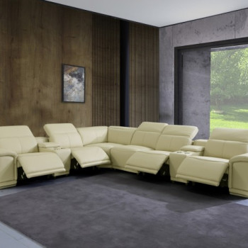 9762-BEIGE-4PWR-8PC Beige 4-Power Reclining 8PC Sectional /w 2-Consoles