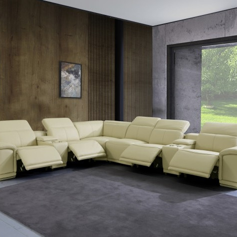 9762-BEIGE-4PWR-8PC Beige 4-Power Reclining 8PC Sectional /w 2-Consoles