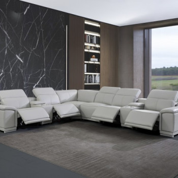 9762-LT_GRAY-4PWR-8PC  Light Gray 4-Power Reclining 8PC Sectional /w 2-Consoles