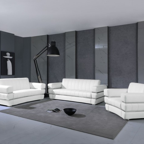 904-WHITE-S-L-CH 3PC SETS White Italian Leather Sofa + Loveseat + Chair 