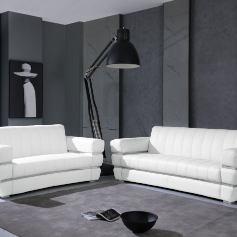904-WHITE-S-L 2PC SETS White Italian Leather Sofa + Loveseat 