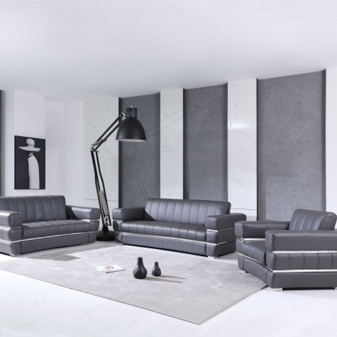 904-DK_GRAY-S-L-CH 3PC SETS Dark Gray Italian Leather Sofa + Loveseat + Chair 