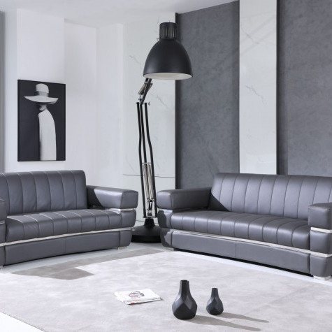 904-DK_GRAY-S-L 2PC SETS Dark Gray Italian Leather Sofa + Loveseat 