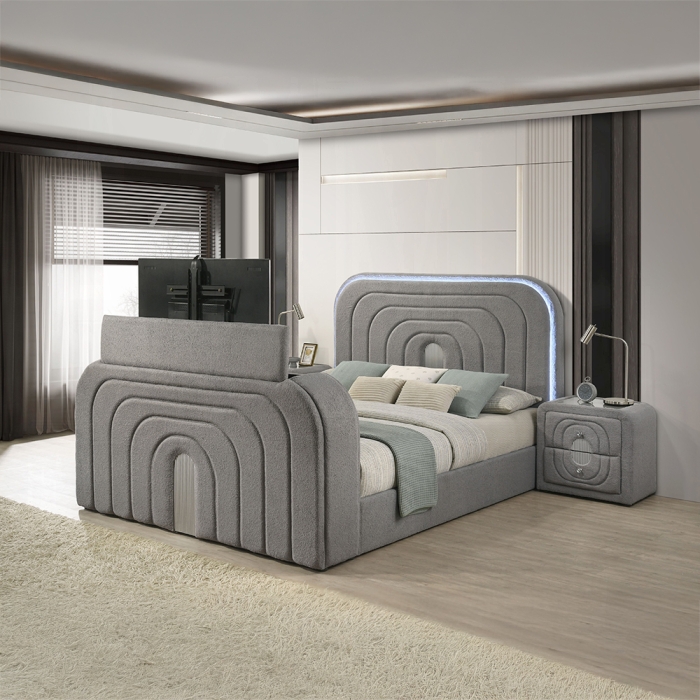 BD05652Q Shelyn Queen Bed w/Led, TV Stand, Fireplace & Bluetooth