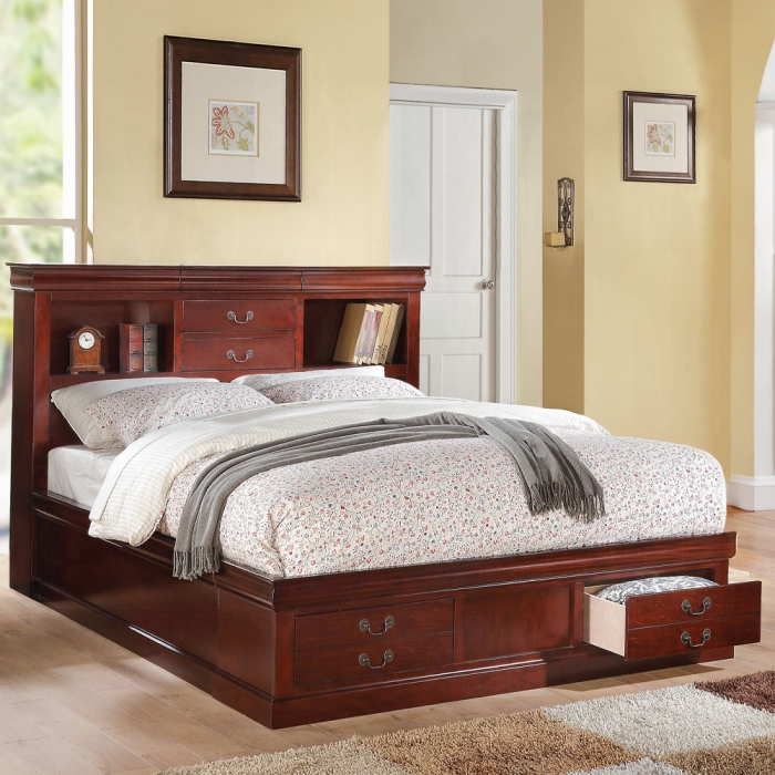 24380Q Louis Philippe III Queen Bed W/Storage