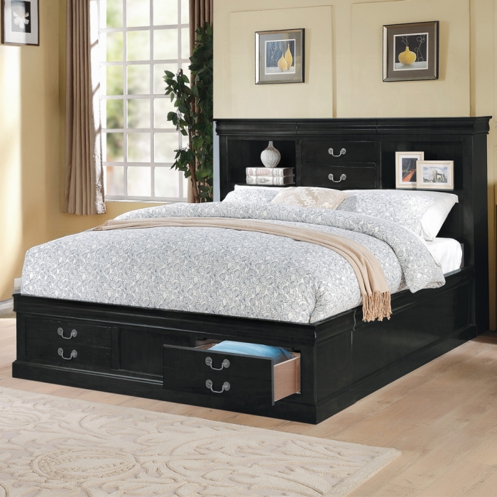 24390Q Louis Philippe III Queen Bed W/Storage