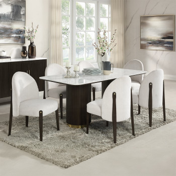 DN03940-7PC 7PC SETS Clayten Dining Table w/Marble Top + 6 Side Chairs