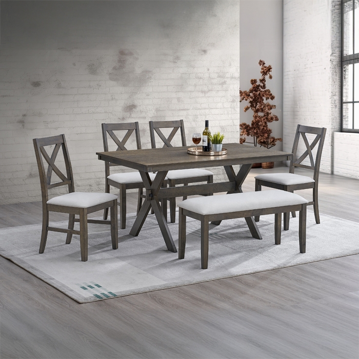 DN02935-6PC 6PC SETS Marit Dining Table + 4 Side Chairs + Bench